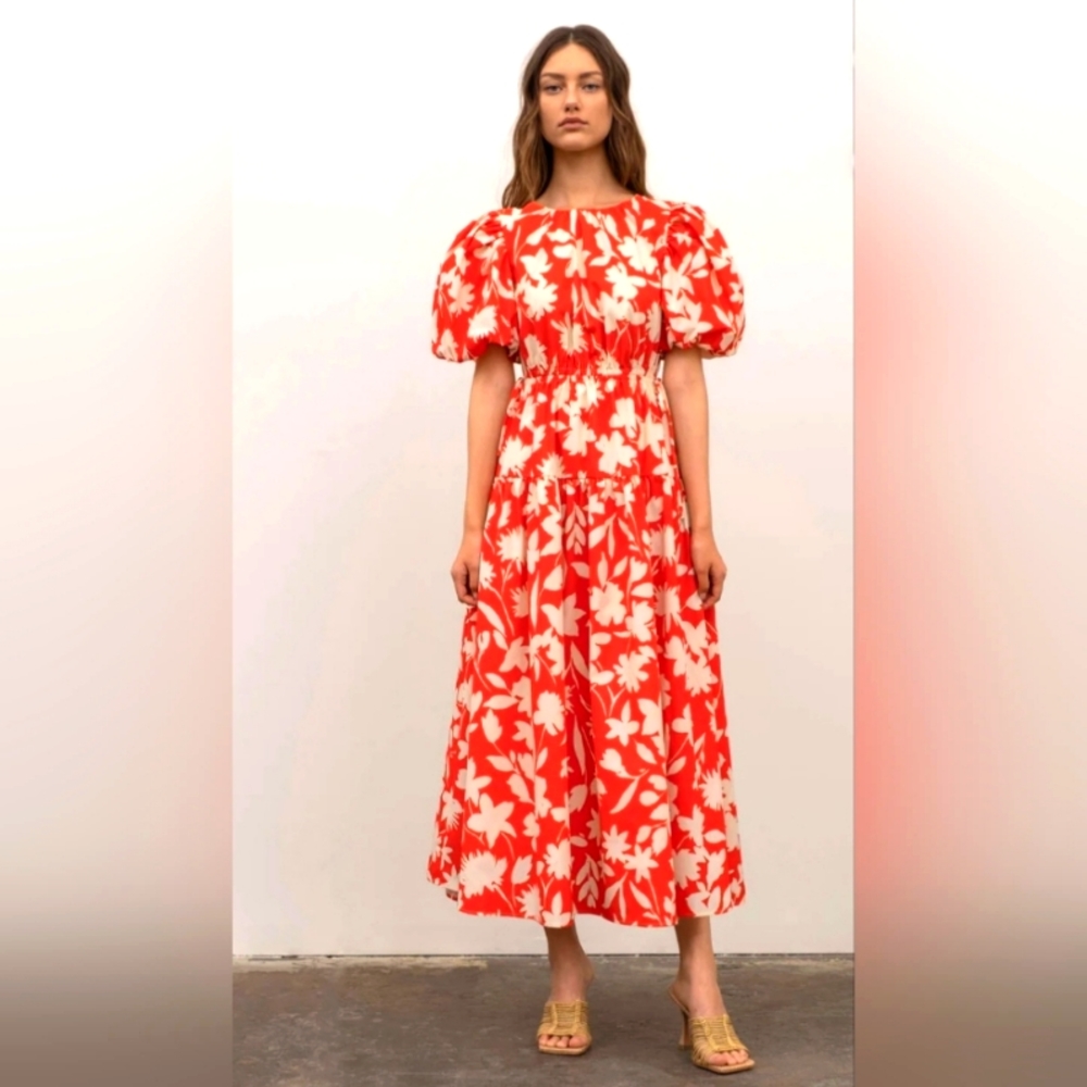 Moon River Women's Side tie,Cut-out Floral Print Tiered Shirred Dress. M…